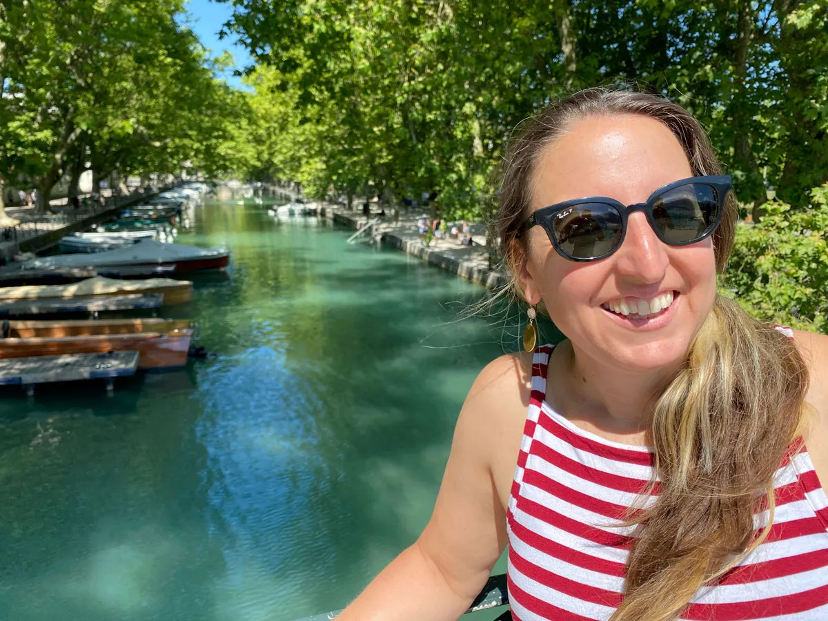 Emily on a bridge in Annecy