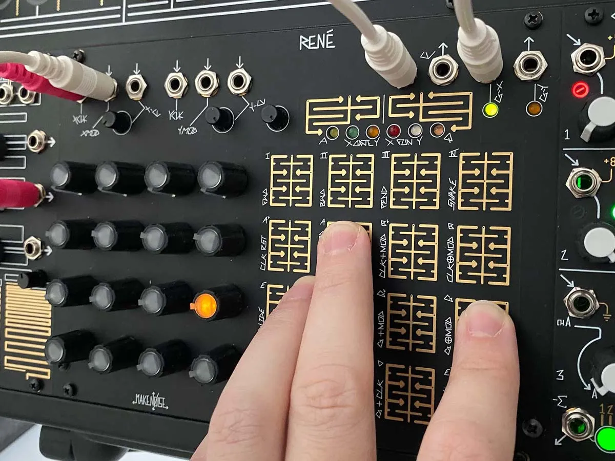 Make Noise Rene patched as a chromatic arpeggiator